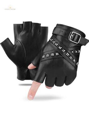 FIORETTO Men's Fingerless Leather Gloves - Sheepskin Punk